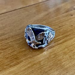 BLACK HILLS GOLD STERLING SILVER ONYX EAGLE RING size 12.5
