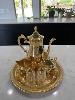 Gold Played Antique Tea Set w/ Salt & Pepper Shakers