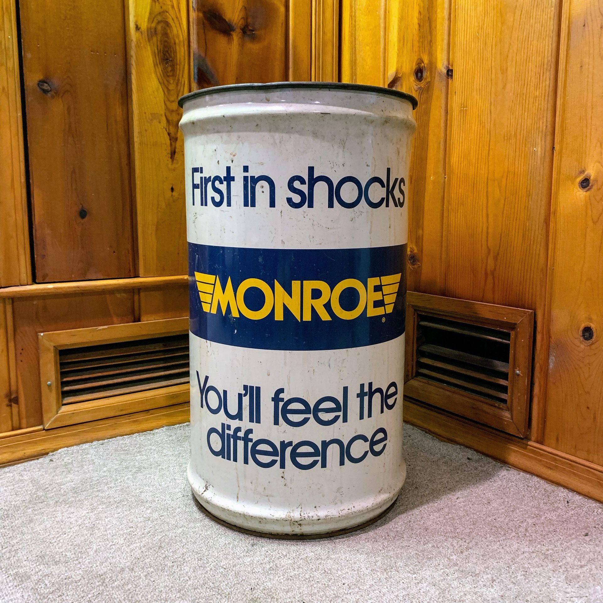 Vintage Monroe Shocks Advertising Oil Barrel