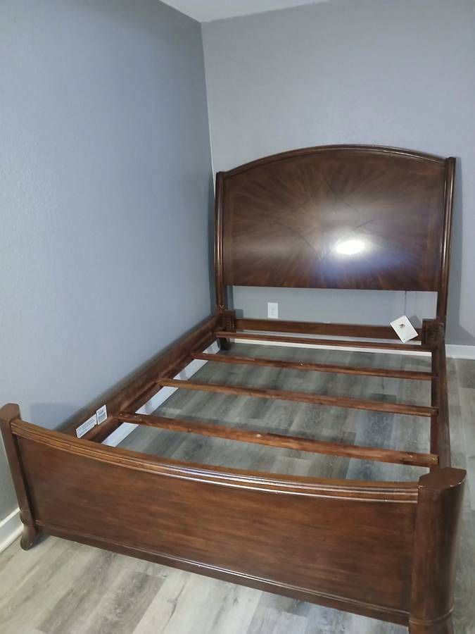 Solid wood queen bed frame and desk