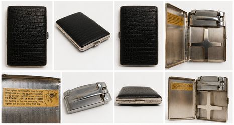 Vintage Lytacase Cigarette Case w/ Removable Lighter Black Croc Embossed Mid Century