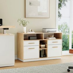 Wood File Cabinet with Lock, Storage Cabinet with 4 Drawers for Home Office, Open Storage Cubes, Lateral Filing Cabinet for A4/Letter Files