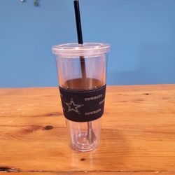 Dallas Cowboys 16 oz Sip & Go Tumbler with Blue Straw ~ Screw On Lid, Plastic