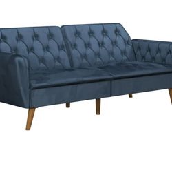 Novogratz Tallulah 83" Memory Foam Futon Sofa Bed, Blue Velvet