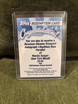 2026 Bowman Chrome Wandy Asigen Reptilian Blue Autograph Redemption – New York Mets