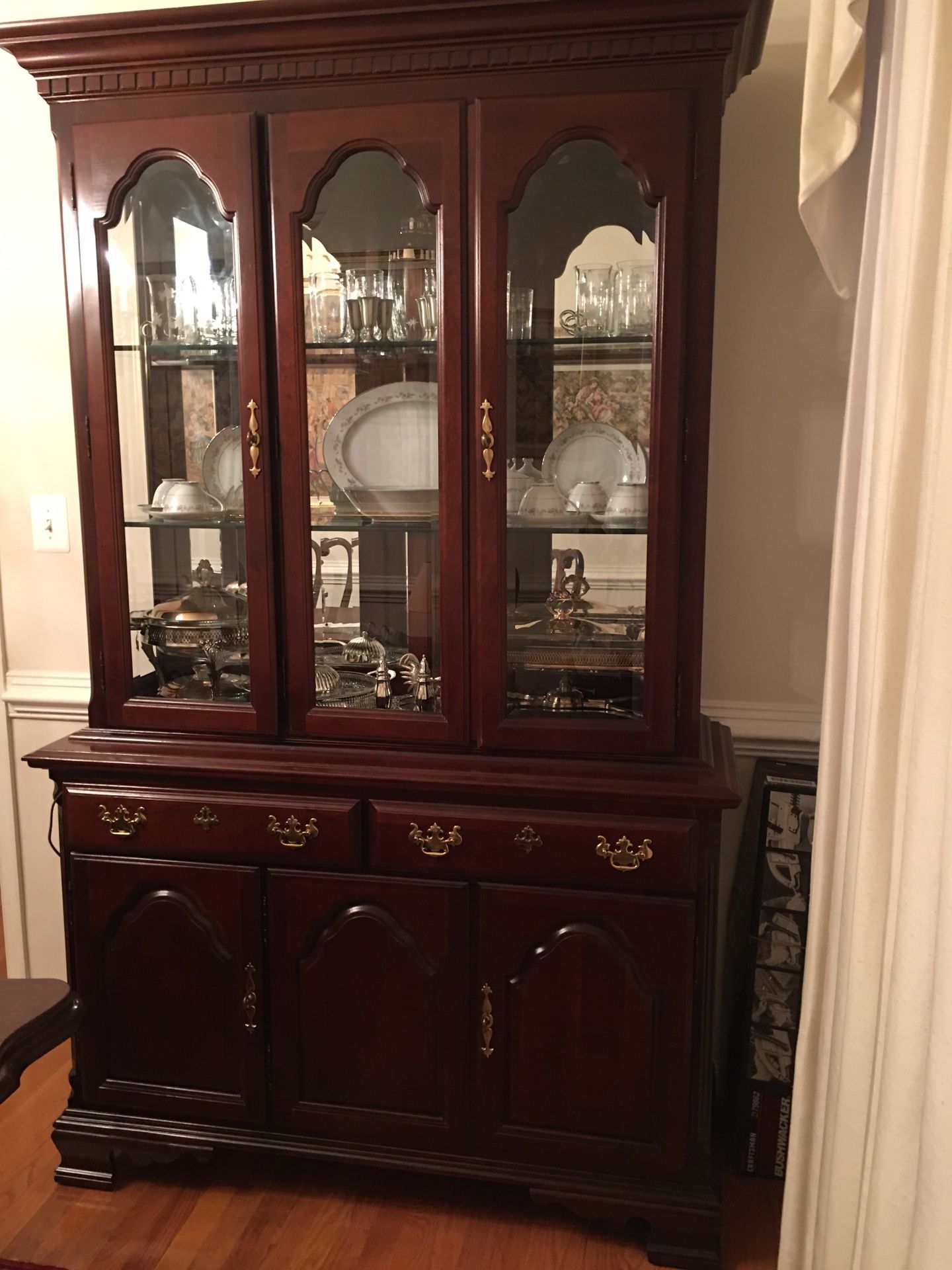 CHINA CABINET HUTCH AND BUFFET IN SOLID ANTIQUE CHERRY WOOD