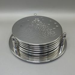 Vintage Timeless Treasures Silver Plated Christmas Tree Coasters