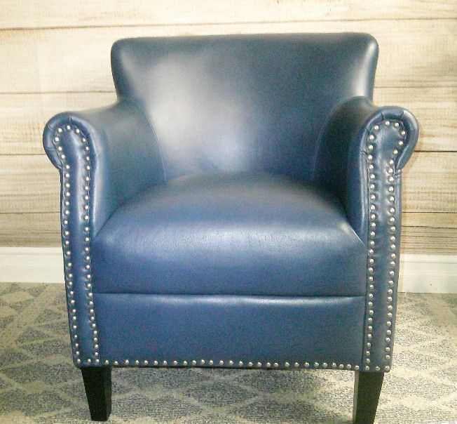 Back Creek Capital - Blue Faux Leather Club Chair with Metal Rivets