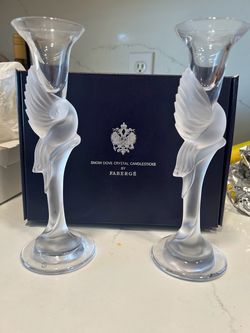 Fabergé Snow Dove Crystal Candlesticks Pair