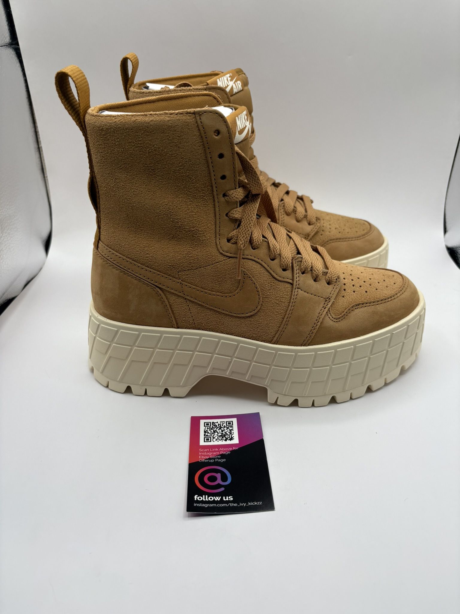 New Womens Size 7.5 / Mens 6 Nike Air Jordan 1 Brooklyn Boots Wheat