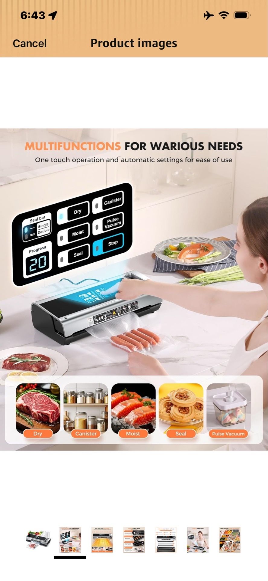 Food Vacuum Sealer Machine, 95KPa Powerful Food Saver with Dry/Moist/External Vacuum Modes, Built-in Cutter & Bag Storage, Single/Double Sealing, 1 Ba