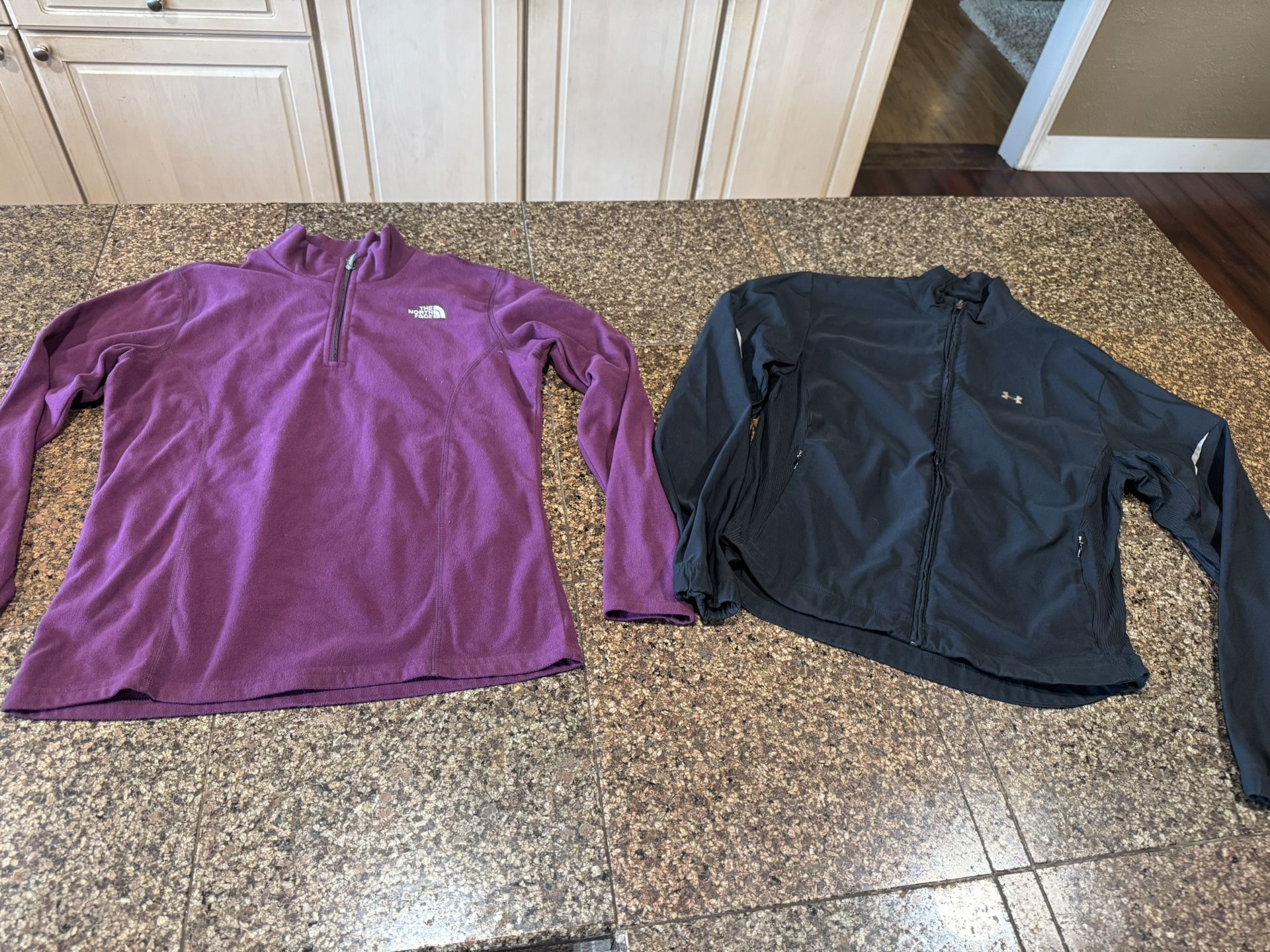 Northface Fleece Pullover And Under Armour Zip Up Jacket