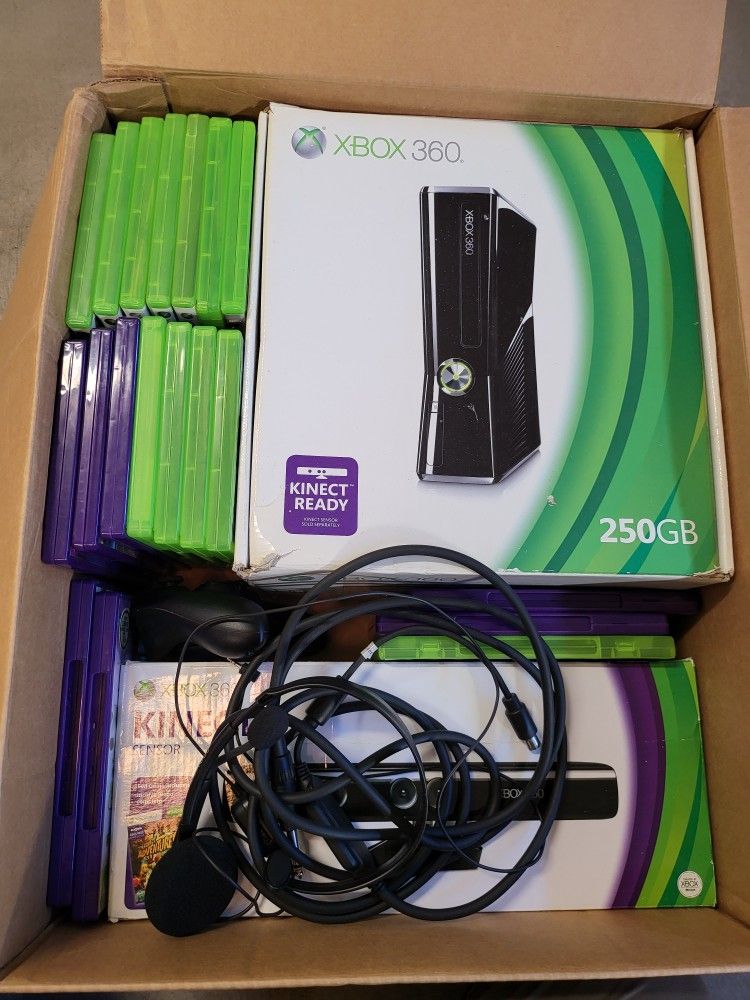 Xbox 360 plus kinect and tons of games