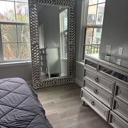 Large Floor Mirror – Silver Twisted Rope Frame | $250