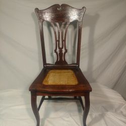 Vintage Oak Side Chair With Restored Cane Seat