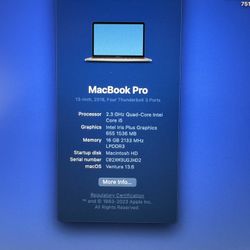 MacBook Pro (2018) 13” Touchbar 512GB 16GB Memory