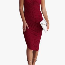 $20 Medium Red Wine Ruched One Shoulder Cocktail Party Dress