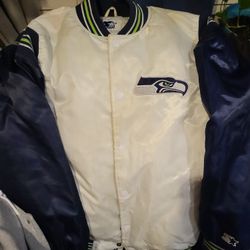 Starter Seattle Seahawks satin varsity full-snap jacket. 