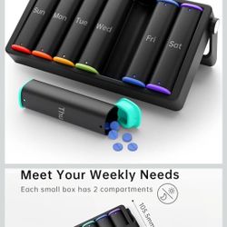 Weekly Pill Organizer 2 Times a Day, KOVIUU Large Travel Pill Box 7 Day, Am Pm Twice Daily Pill Case with Rotatable Handle, Week Pill Holder Container