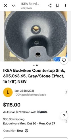 Ikea Bodviken Vessel Sink, Gray Stone Effect