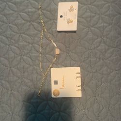 Gold Plated Earrings And Braclet