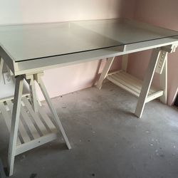 White IKEA Trestle Desk