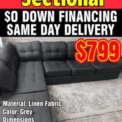 🔥 Sleek Grey Sectional – ONLY $799! $0 Down • No Interest • Same Day Delivery 🚛✨