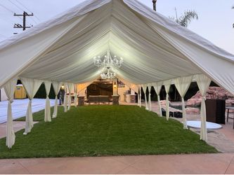 20x40 Tent & Drapes, & 2 Chandeliers