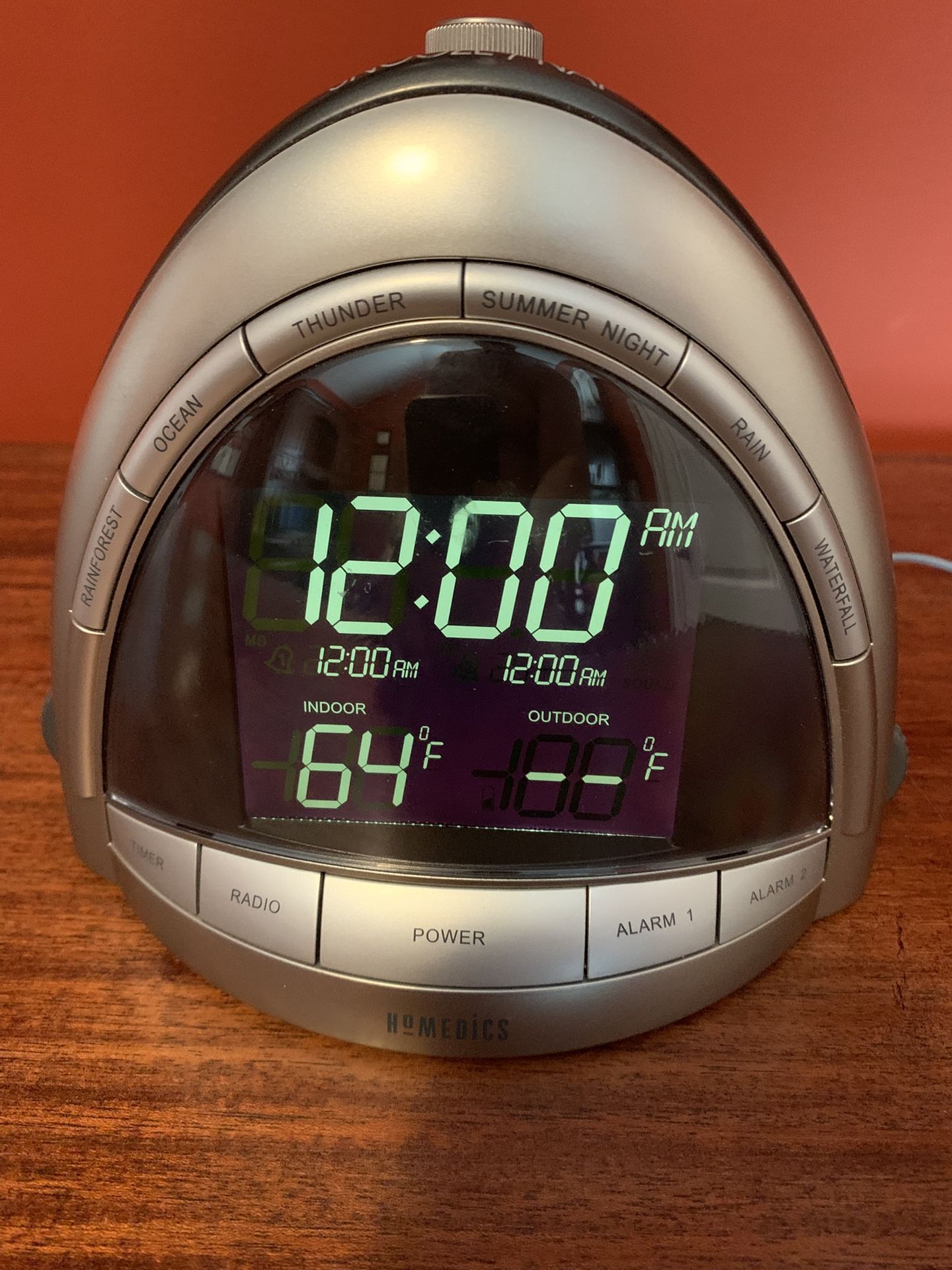 Homedics Alarm Clock W/ Am/fm Radio, Various Sounds To Sleep, Indoor Temperature, Duel Alarm Clocks, Volume/Radio Control, Projects Time On Ceiling 