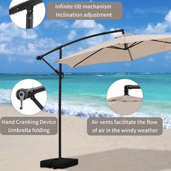 Brand new Autlaycil 10FT Cantilever Patio Umbrella, Hanging Offset Umbrella with Umbrella Stand, Khaki