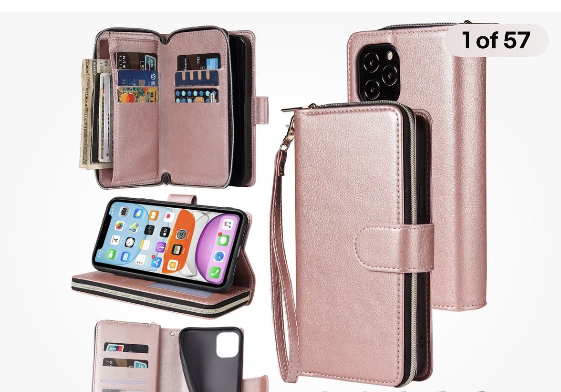 For iPhone 12 Plus Leather Flip Zipper Card Wallet Case
