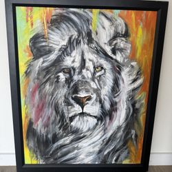 Authentic African Lion Artwork Oil on Canvas 