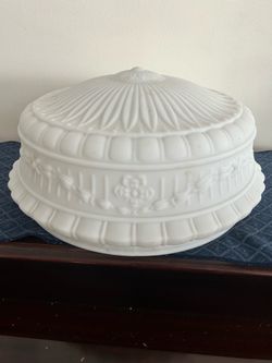 Extra Large 16" Antique Art Deco Milk Glass Ceiling Globe – Ornate Floral Cameo