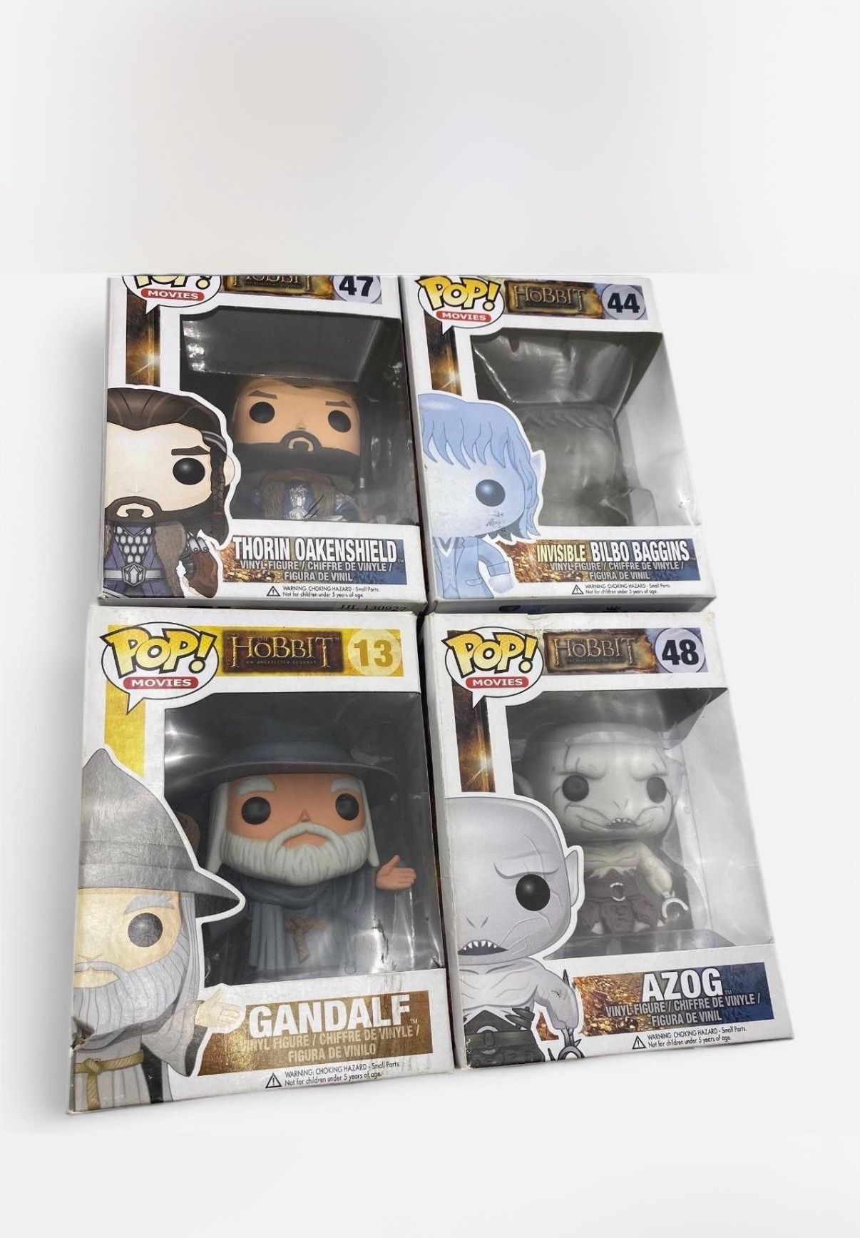 Lot of 4 Funko Pop Hobbit Movie Series - Gandalf, Bilbo Baggins, Thorin , Invisible Bilbo Baggins, and Azog
