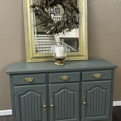💚 Sage green Buffet mirror tv stand dresser entryway accent table console cabinet entrance hall boho mcm
