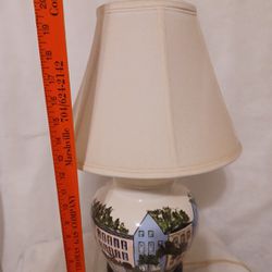Hand Painted Rainbow Row Charleston S C Porcelain Lamp Signed By Artist 