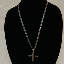 .925 Silver 28” Necklace W/Religious “Jesus” Cross Pendant 