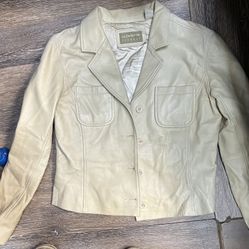 Liz Claiborne Leather Jacket Off White Size 10