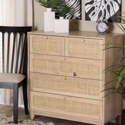 Baxton Studio Elsbeth Natural Rattan 5 Drawer Storage Cabinet