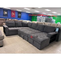 Dark Gray Sectional Sleeper Sofa With Storage Chaise And Pull Out Bed  - July End Sale !