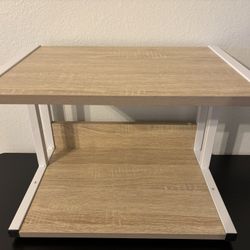 Bettahomes 2 Tier Desktop Printer Stand with Storage Shelf, Heavy Duty, Ideal for Small Spaces, Light Wood Color 12” X 17”, 12” Tall