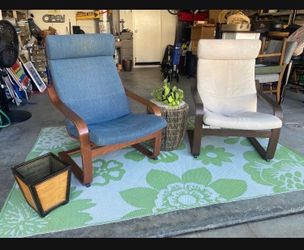 Pair of IKEA POÄNG Chairs and Side Table Home Furniture