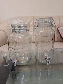 Glass Beverage Dispenser Jars with Spigot – Set of 2