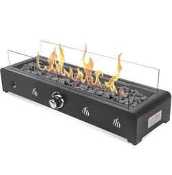 Onlyfire 28'' Tabletop Fire Pit Table, Propane Fire Pit with Bottom Air Intake, Glass Wind Guard and Fire Glass, Outdoor Rectangular Smokeless Fire Ta