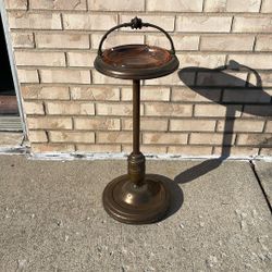 Vintage Ashtray Pink Glass Metal Stand Hotel Lobby Art Deco Antique Cigarette Cigar Bar Tray