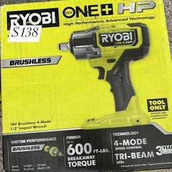 Ryobi HP One Wrench Impact  1/2”Tool Only 600 Torque