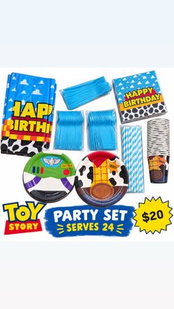 Toy Story birthday serves 24 plates cups table covers silverware