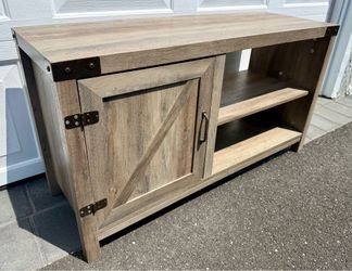 Walker Edison Transitional Grey Wash barn door TV stand