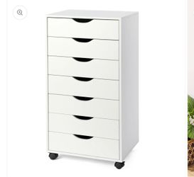 DEVAISE 7-Drawer Office File Cabinets, Mobile Craft Storage Cabinet, White  Wood Drawer Unit, Storage Cabinet, Rolling Cart, Printer Stand, Filing Cab