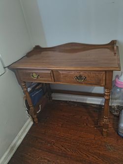 Vintage Wood Writing Desk with Two Drawers